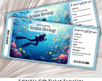 Scuba Diving Gift Ticket, Scuba Diving Voucher, Surprise Ticket Reveal, Surprise Ticket Template, Deep Sea Diving, Gift Experience, Coupon