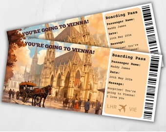 Boarding Pass Vienna, Surprise Trip to Vienna, Surprise Boarding Pass Template, You're going to Vienna, Printable Boarding Pass Austria Trip