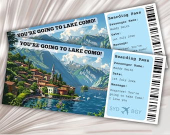 Boarding Pass Lake Como, Surprise Trip to Italy, Flight Ticket, Surprise Boarding Pass Template, Printable Boarding Pass, Italy Surprise