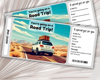 Road trip Gift Ticket, Surprise Trip Gift Voucher, Surprise Ticket Reveal, Surprise Holiday Gift, Ticket Template, Weekend Getaway
