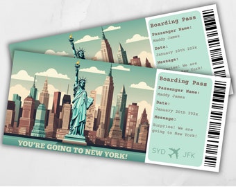 Instapkaart New York, verrassingsreis naar New York, verrassingsinstapkaartsjabloon, je gaat naar New York, afdrukbare instapkaart