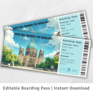Carte d'embarquement pour Berlin, Modèle surprise de carte d'embarquement, voyage à Berlin, carte d'embarquement imprimable, billet d'avion, carte d'embarquement pour l'Allemagne