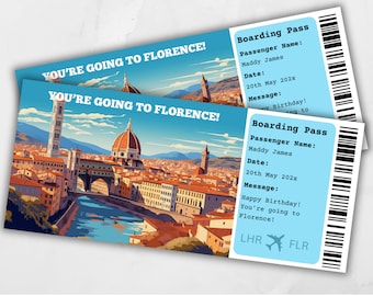 Tarjeta de embarque en Florencia, Viaje sorpresa a Florencia, Billete de avión, Plantilla de tarjeta de embarque sorpresa, Tarjeta de embarque imprimible, Sorpresa en Italia