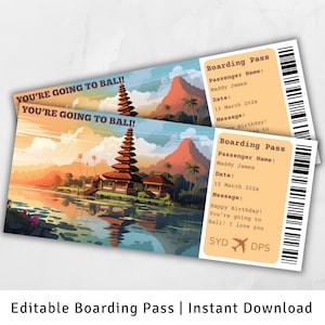 Boarding Pass Bali, Surprise Trip to Bali, Surprise Boarding Pass Template, You&#39;re going to Bali, Printable Boarding Pass, Indonesia Trip