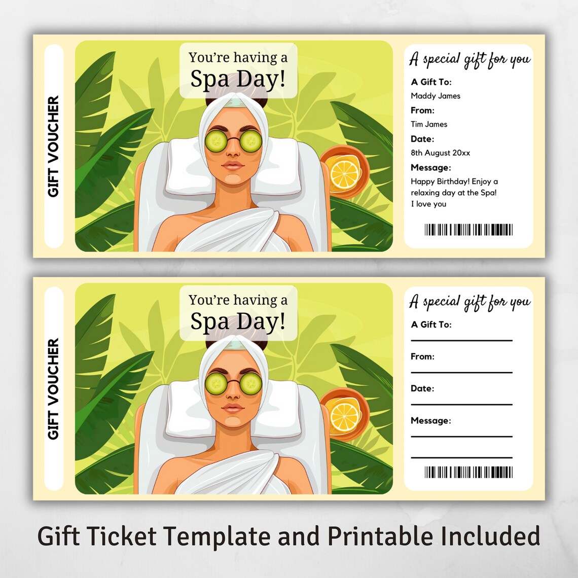 Spa Day Gift Voucher, Spa Gift Ticket Template, Surprise Ticket Reveal ...