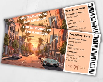 Boarding Pass Los Angeles, Surprise Boarding Pass Template, You're going to LA, Printable Boarding Pass, California USA Trip