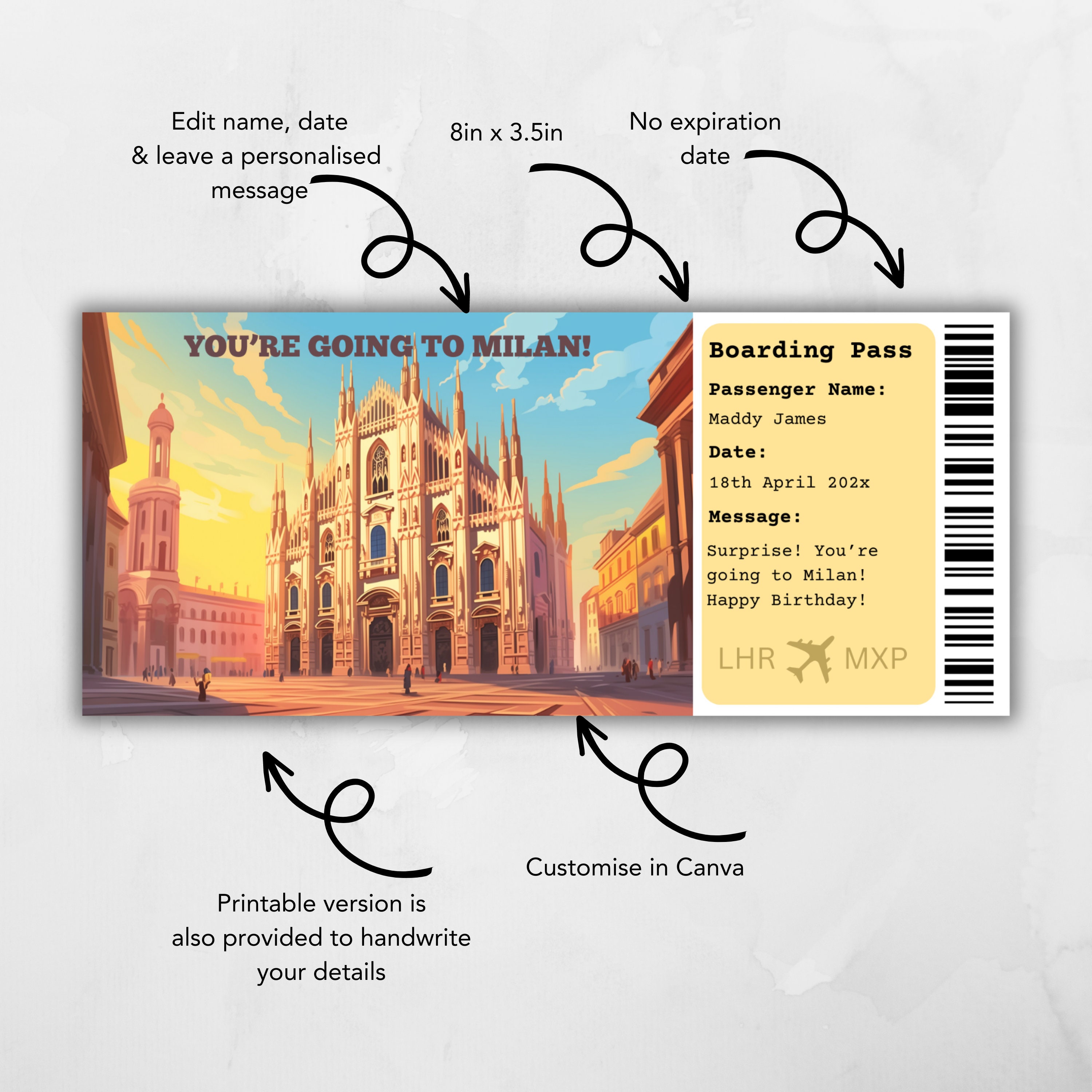 Boarding Pass Milan, Surprise Trip to Milan, Flight Ticket, Surprise ...