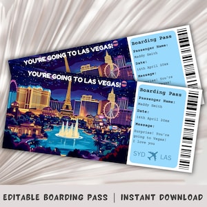 Boarding Pass Las Vegas, Surprise Trip to Las Vegas, Surprise Boarding Pass Template, You're going to Las Vegas, Printable Boarding Pass