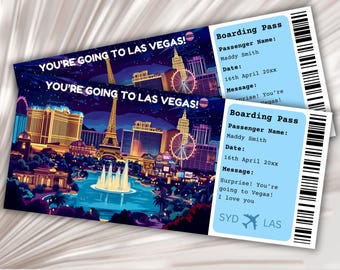 Cartão de embarque Las Vegas, Viagem surpresa para Las Vegas, Modelo de cartão de embarque surpresa, Você vai para Las Vegas, Cartão de embarque para impressão