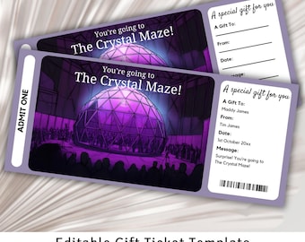 Crystal Maze Gift Ticket, Crystal Maze Voucher, Surprise Ticket Reveal, Surprise Ticket Template, Gift Experience, Live Experience