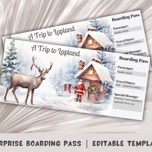 Carte d'embarquement pour la Laponie, voyage en Laponie, modèle de carte d'embarquement pour Noël, billet d'avion surprise, carte d'embarquement surprise à imprimer