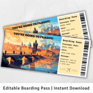 Bordkarte Prag, Überraschungsreise nach Prag, Überraschungs-Bordkarte, Sie gehen nach Prag, druckbare Bordkarte, Europareise