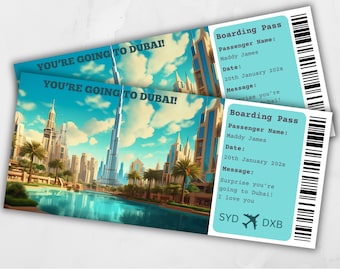 Boarding Pass Dubai, Surprise Trip to Dubai, Surprise Boarding Pass Template, You're going to Dubai, Printable Boarding Pass, Flight Ticket