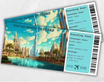 Boarding Pass Dubai, Surprise Trip to Dubai, Surprise Boarding Pass Template, You&#39;re going to Dubai, Printable Boarding Pass, Flight Ticket