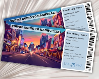 Boarding Pass Nashville, Surprise Boarding Template, Nashville Trip, Printable Ticket, Nashville Surprise, Tennessee Trip, Flight Ticket, US