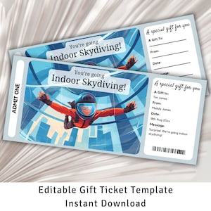 Boleto de regalo para paracaidismo en interiores, Vale de regalo para paracaidismo en interiores, Revelación de boleto sorpresa, Plantilla de boleto sorpresa, Boleto de experiencia