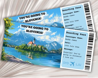 Bordkarte Slowenien, Überraschungs-Bordkarte, Vorlage für Reise-Slowenien, druckbare Bordkarte, Flugticket, Reise Ljubljana, Europareise