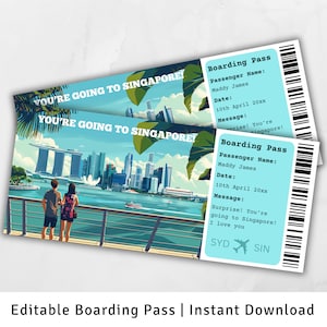 Boarding Pass Singapore, Surprise Boarding Pass Template, Singapore Trip, Printable Boarding Pass, Singapore Surprise, Flight Ticket