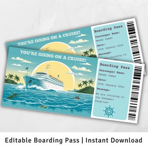 Cruise Boarding Pass, Surprise Cruise, Überraschungs Bordkarte Vorlage, Sie gehen auf eine Kreuzfahrt, druckbare Bordkarte, Kreuzfahrtticket
