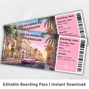 Boarding Pass Los Angeles, Surprise Boarding Pass Template, You&#39;re going to LA, Printable Boarding Pass, California USA Trip, Trip to LA