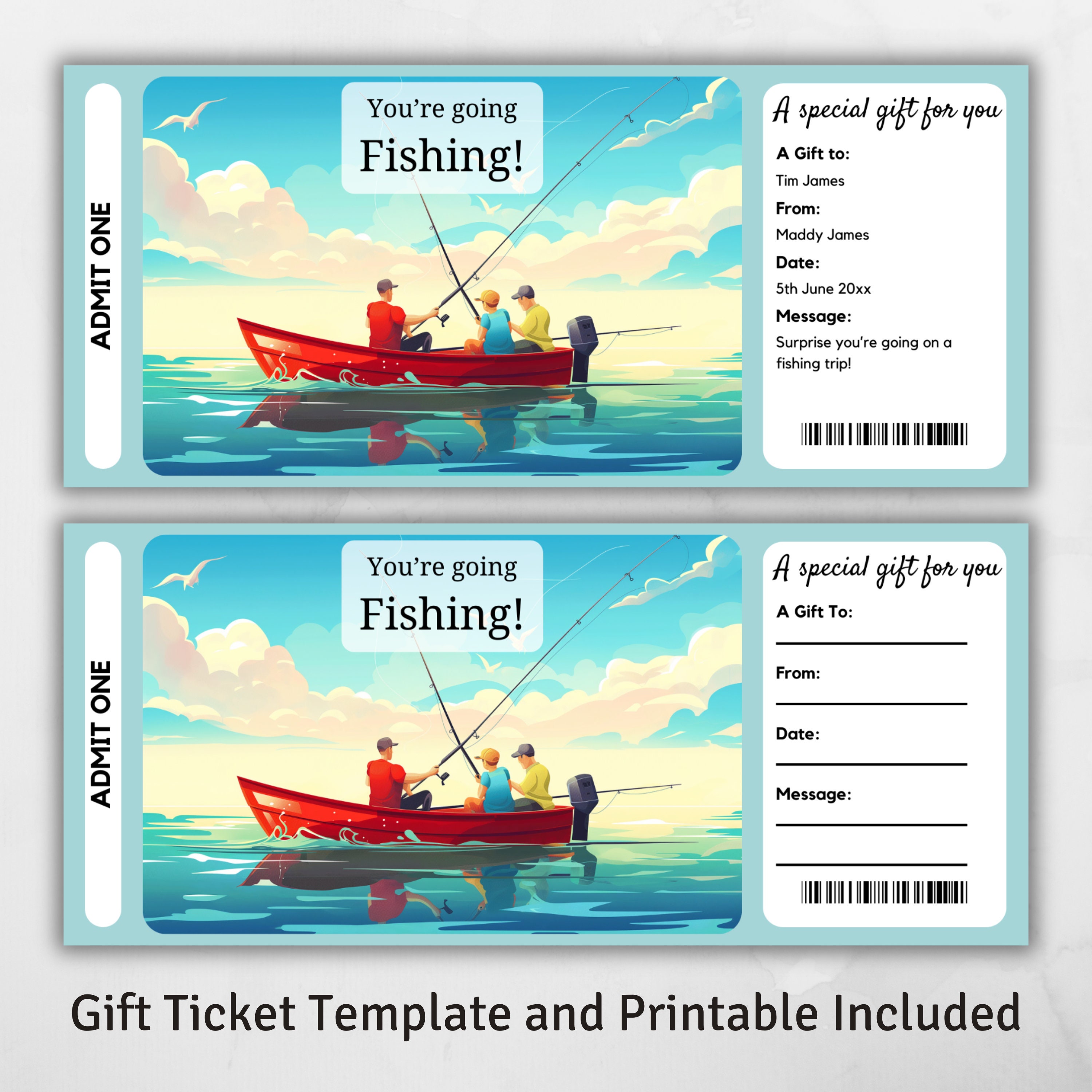 Fishing Rodeo Raffle Ticket Fishing Gift Ticket, Surprise Fishing Gift Voucher, Surprise Ticket ...