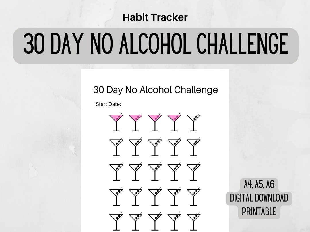 No Alcohol Challenge Alcohol Tracker Habit Tracker 30 Day No Alcohol