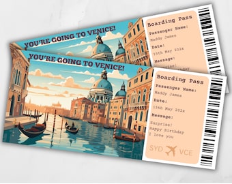 Boarding Pass Venice, Surprise Trip to Venice, Surprise Boarding Pass Template, You&#39;re going to Venice, Printable Flight Ticket, Italy Trip