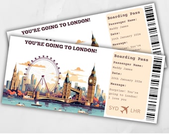 Bordkarte London, Überraschungsreise nach London, Überraschungs-Bordkarte, druckbare Bordkarte, Flugticket, Bordkarte Geschenk