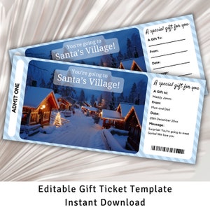 Bordkarte für Santas Dorf, Weihnachtsbordkarte Vorlage, Santas Dorf Geschenkkarte, Bordkarte Lappland, Lappland Überraschungsreise