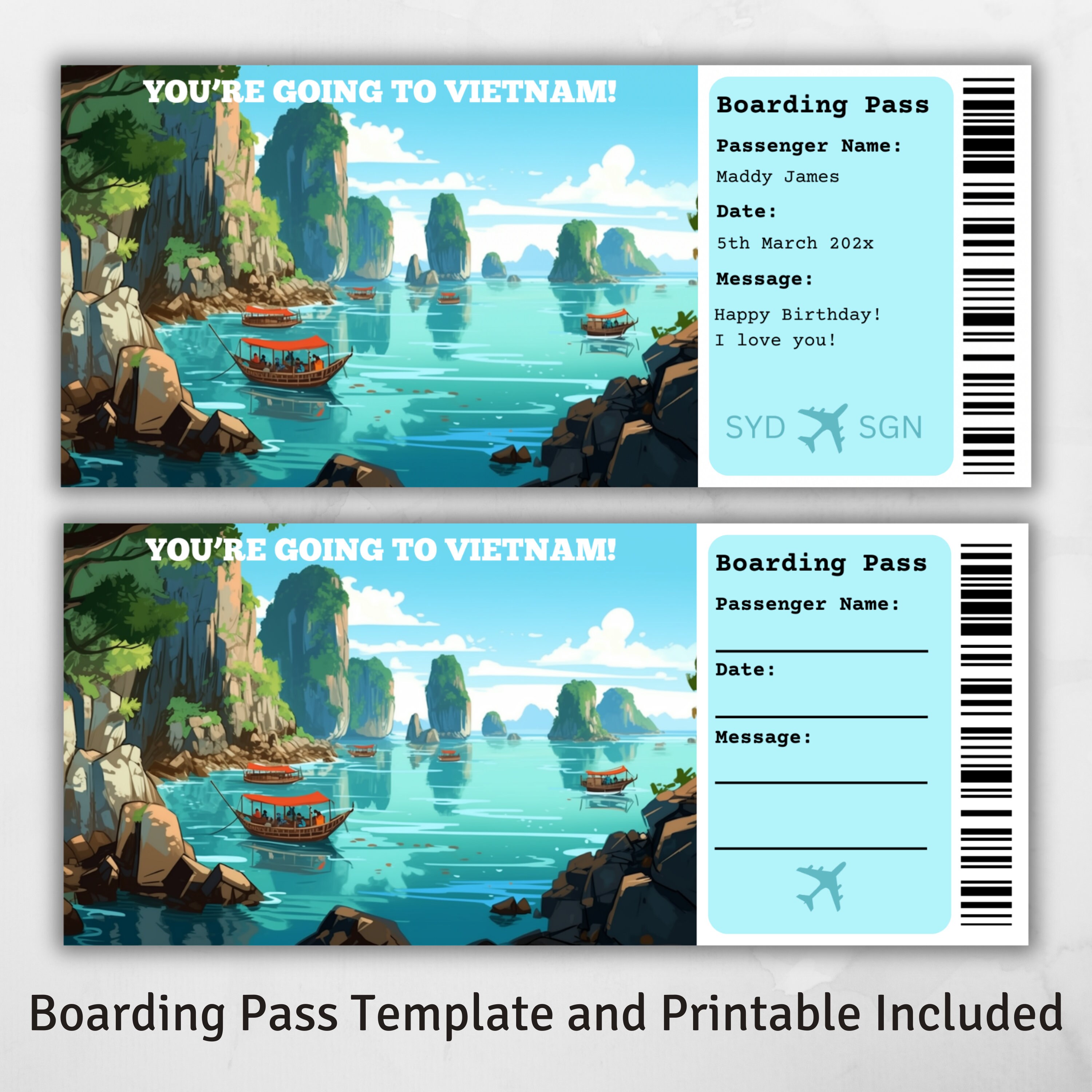 Boarding Pass Vietnam, Surprise Trip to Vietnam, Surprise Boarding