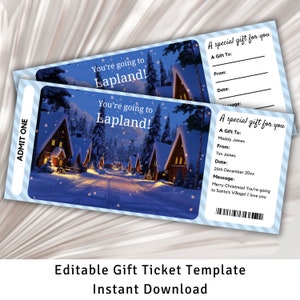 Bordkarte nach Lappland, Weihnachtsbordkarte Vorlage, Santas Dorf Geschenkkarte, Bordkarte Finnland, Lappland Überraschungsreise