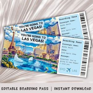 Boarding Pass Las Vegas, Surprise Trip to Las Vegas, Surprise Boarding Pass Template, You're going to Las Vegas, Printable Boarding Pass