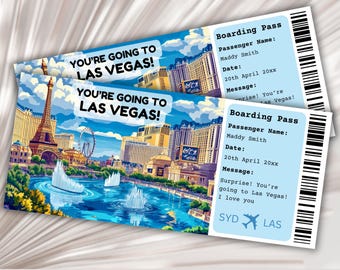 Karta pokładowa Las Vegas Surprise Trip – edytowalny szablon biletu do druku (pobranie cyfrowe)