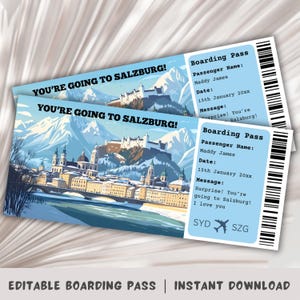 Boarding Pass Salzburg, Surprise Boarding Pass Template, Salzburg Trip, Printable Boarding Pass, Flight Ticket, Austria Trip, Europe Trip