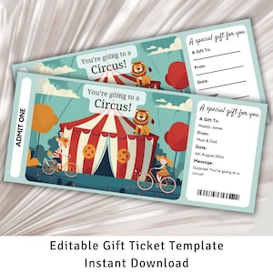 Circus Gift Ticket, Circus Gift Voucher, Surprise Ticket Reveal, Surprise Ticket Template, Experience Ticket, Circus Coupon, Circus Party
