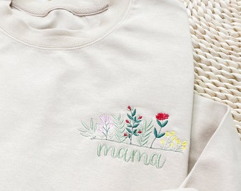 Sweat brodé maman fleuri, sweat maman, sweat-shirt grand-mère, sweat-shirt fête des mères, cadeau d'anniversaire pour maman