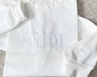 Personalized Gift For Bride, Bride Sweatshirt, Initial Heart Sleeve, Engagement Gift, Unique Bridal Shower Gift, Future Mrs Sweatshirt