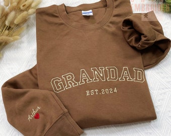 Custom Embroidered Grandad Sweatshirt, with Kids' Names on the Sleeve, Gift for Dad, Father's Day Gift