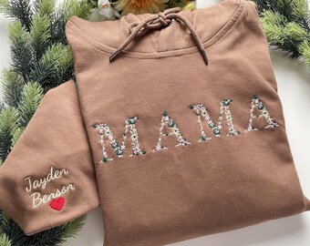 Geborduurde bloemenletter MAMA Hoodie Crewneck, Borduursweatshirt, Cadeau voor moeder, Mama Patch Sweatshirt