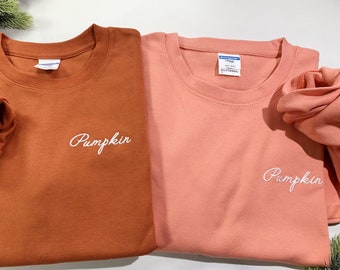 Pumpkin Embroidered Crewneck Sweatshirt Minimalist, Pumpkin Sweatshirt, Fall Sweatshirt, Halloween Sweatshirt, Thanksgiving Sweatshirt