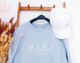 Mama Embroidered Sweatshirt, Custom Mama Shirt With Kids Names, Heart On Sleeve, Expecting Mom Gift,Gift For New Mom, Mother's Day Gift