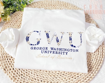 Sudadera con capucha bordada con letras florales personalizadas, carta de flores, cuello redondo de la universidad universitaria, sudadera de bordado, sudadera de la escuela secundaria, regalo de hermandad