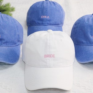 Cappello ricamato personalizzato per sposa e squadra, cappello da baseball da sposa, cappelli da baseball da addio al nubilato, berretto da sposa, berretto da sposa, cappello da ragazza immagine 1