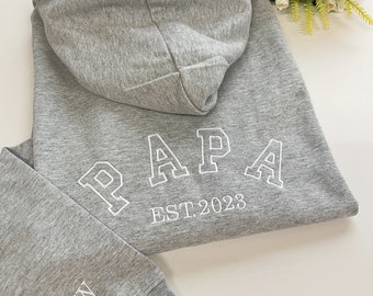 Embroidered on Back PAPA Crewneck Hoodie , Personalized gifts for Dad  Father's day Gift Family Sweatshirts