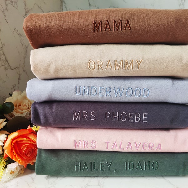 Einfaches benutzerdefiniertes besticktes Sweatshirt, Braut Nachname Sweatshirt, Custom Oversized Vintage Sweatshirt, Mom Grammy Sweatshirt, Geschenk für Mama