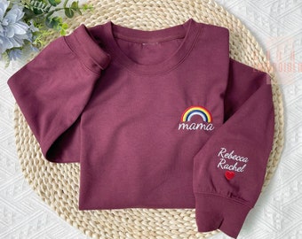 Personalisiertes Mama-Sweatshirt mit dem Namen der Kinder auf dem Ärmel, personalisiertes Mama-Sweatshirt, minimalistisches Mama-Sweatshirt, Muttertagsgeschenk für Mama