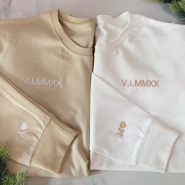 Custom date Roman numeral personalised embroidered Crewneck sweatshirt jumper couple gifts anniversary gf/bf lgbtq birthday wedding gifts