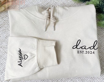 Custom Embroidered Dad Hoodie, Name On Sleeve With Heart, Dad Shirt With Date, Custom Dad Est Hoodie, Gift For New Dad, Father's Day Gift