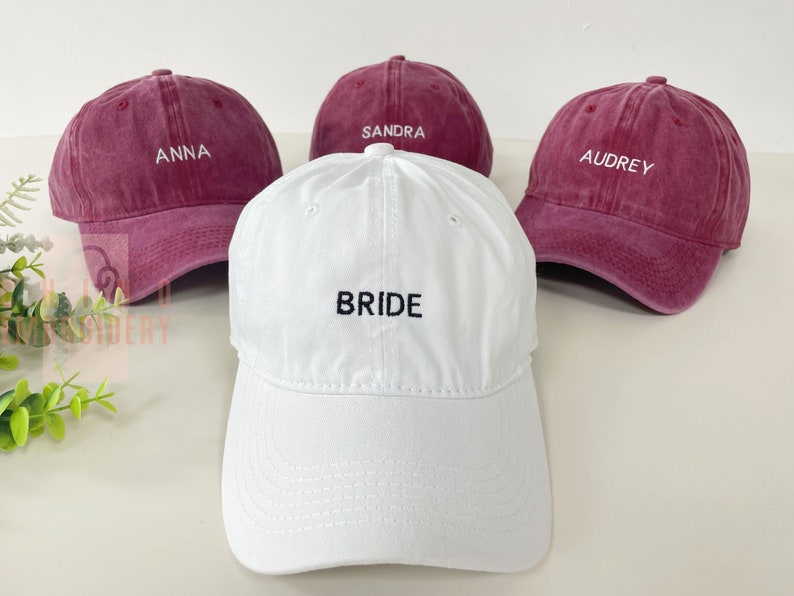 Cappello ricamato personalizzato per sposa e squadra, cappello da baseball da sposa, cappelli da baseball da addio al nubilato, berretto da sposa, berretto da sposa, cappello da ragazza immagine 5