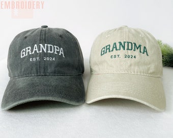 Cappello ricamato personalizzato, nonno con anno est, data personalizzata, cappello da baseball vintage, regalo per la neo nonna, annuncio di gravidanza, regalo per la mamma